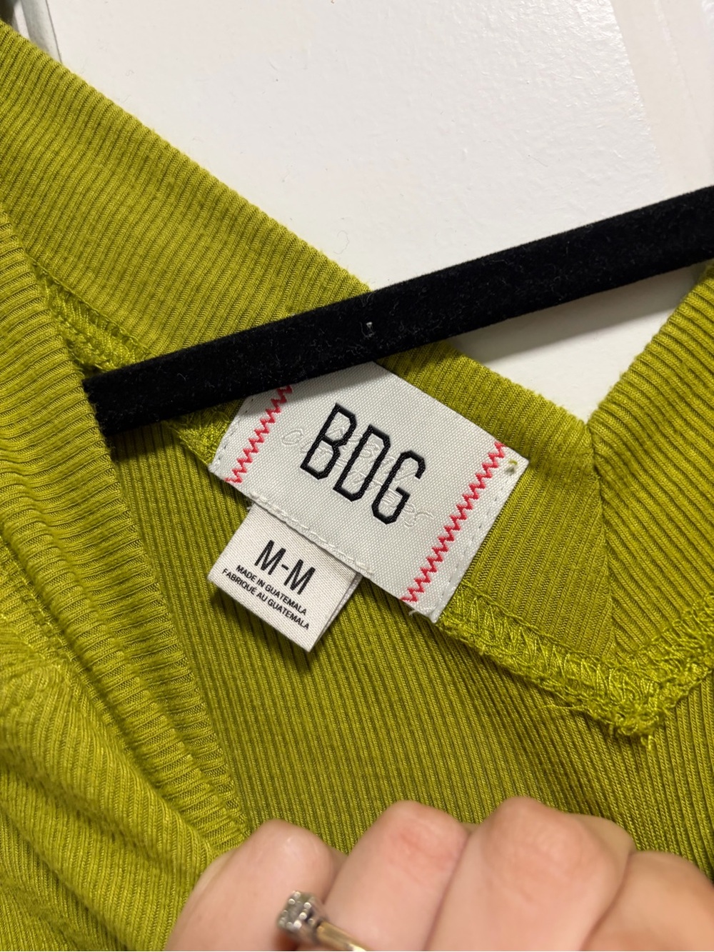 BDG Ribbed V-Neck Tank in Chartreuse Green